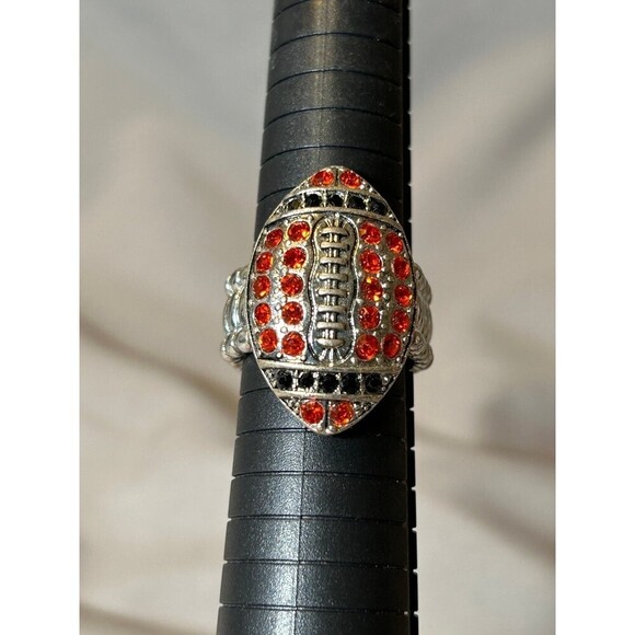 Football Silver Tone and Rhinestone Adjustable Ring - Picture 1 of 3